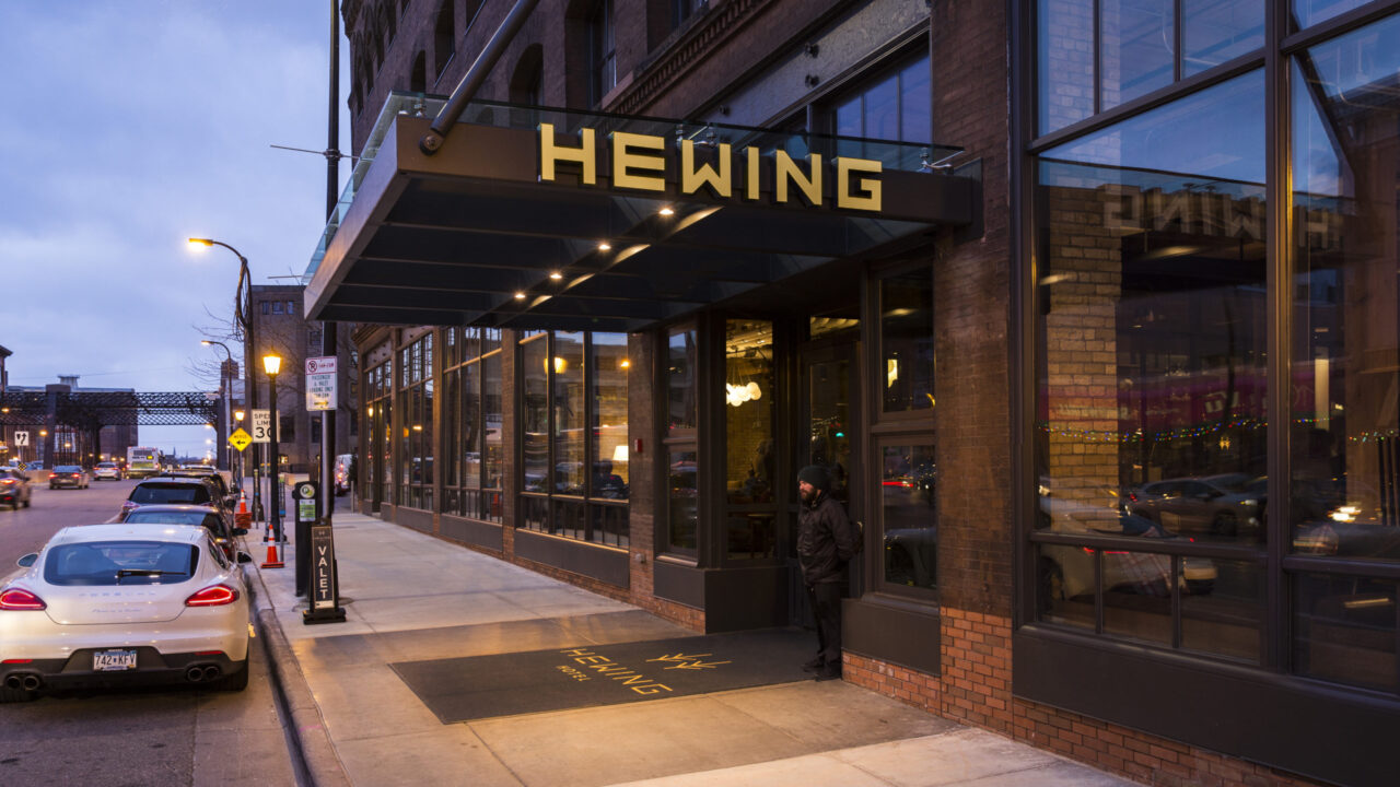 Entrance to Hewing Hotel in downtown Minneapolis
