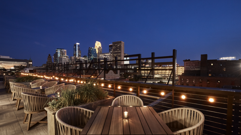 Night time rooftop view of the city from our hotel in downtown Minneapolis