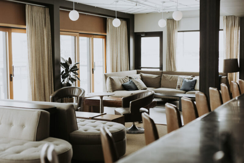 Plush seating in the rooftop lounge at our North Loop hotel in Minneapolis