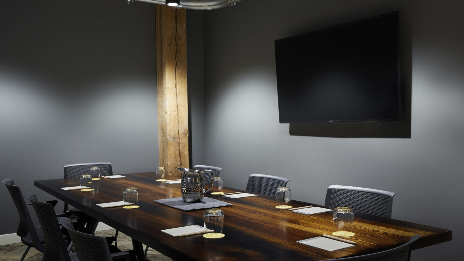 Small meeting table set up at our hotel in the North Loop of Minneapolis