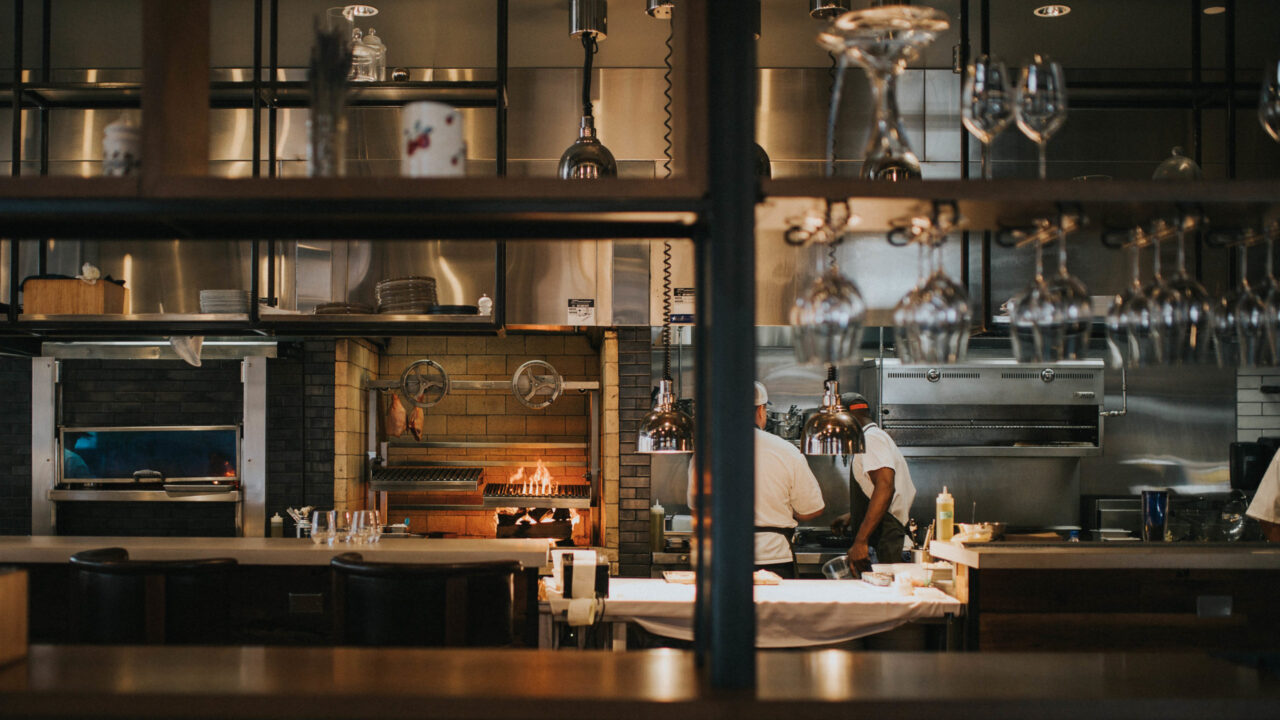 Restaurant kitchen behind empty windows at our boutique hotel in Minneapolis