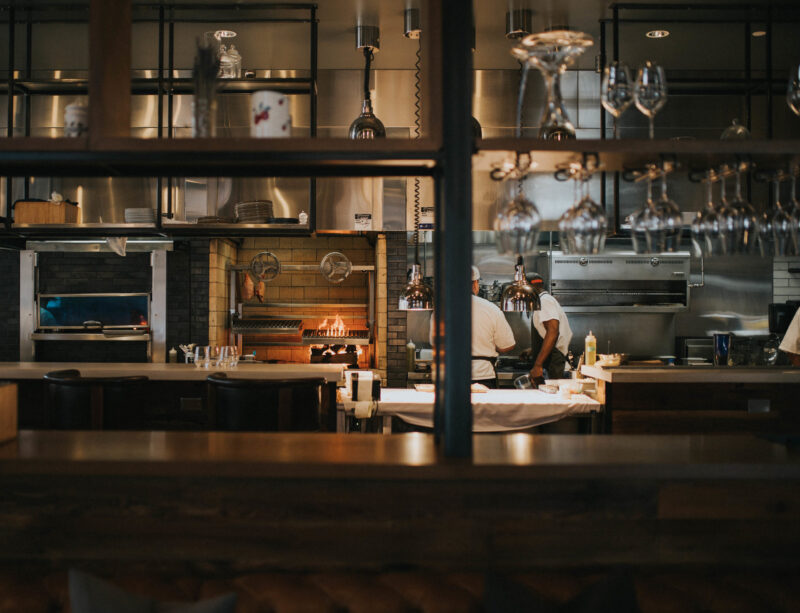 Restaurant kitchen behind empty windows at our boutique hotel in Minneapolis
