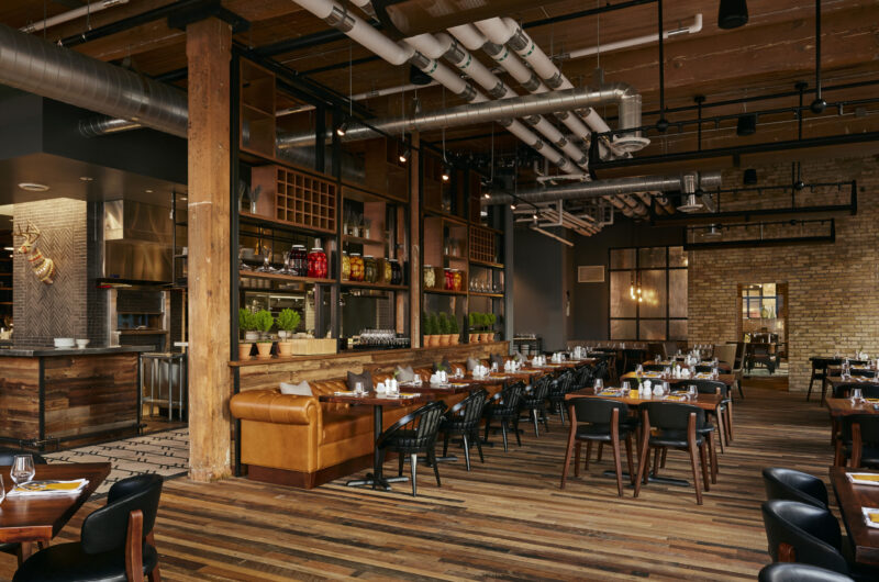 Dining tables set up for the day at our hotel in Minneapolis