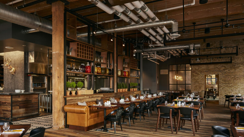 Dining tables set up for the day at our hotel in Minneapolis